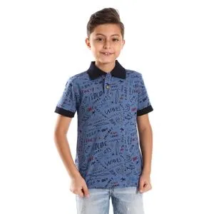 Bongo Summer Vibes Pique Pattern Boys Polo Shirt - Indigo