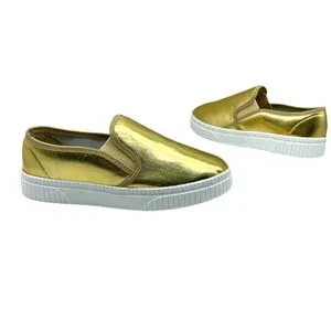 Squadra Slip On Plain Leather Sneakers - Gold