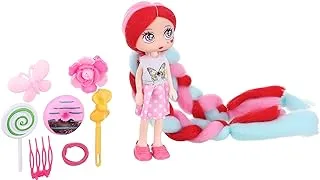 Generic Plastic Pretty Doll With Long Colorful Hair And Hair Accesories Candy Design Set Of 7 Pieces For Girls - Multi Color