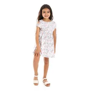 Bongo Girls White, Sky Blue & Nude Elastic Waist Floral Dress