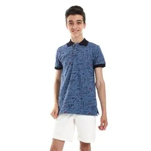 Bongo Summer Vibes Pique Pattern Boys Polo Shirt - Indigo