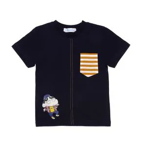 Bongo Printed Short Sleeves Round Neck Navy Blue Baby Boy Tee