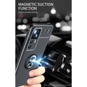 Xiaomi 12T / 12T Pro Auto Focus Full Protection Case Metal Ring Holder Cover - Black