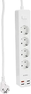 WIWU U01 EU Smart Power Strip 4 Sockets & 3USB & 1Type-C 20W, 1.6M Cable - White