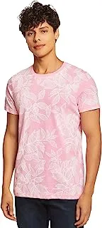 Premoda Fancy Short Sleeve Regular Fit Printed Cotton T-Shirt With Crew Neck for Men, Pink/White, L