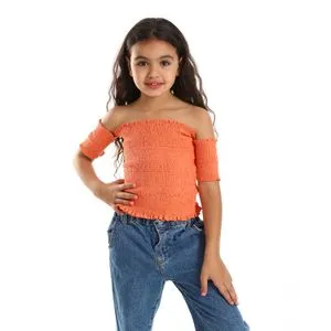 Bongo Gathered Salmon Slip On Off Shoulders Girls Blouse