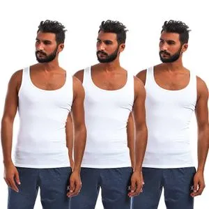 Dice 100% Cotton Three Sleeveless Solid Men Tank Top - White