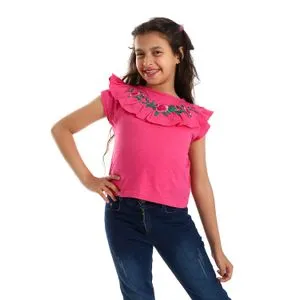 Bongo Stitched Fuchsia Chest Flower On Fuchsia Girls Tee