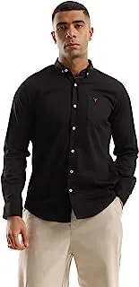 Ravin Side Chest Pocket Plain Full Buttoned Black Shirt