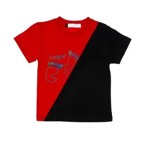 Bongo Boys Foot Print Pattern Bi-Tone Tee - Red & Black