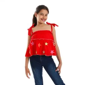 Bongo Girls Silver & Pistachio Stars Patches Over Red Blouse