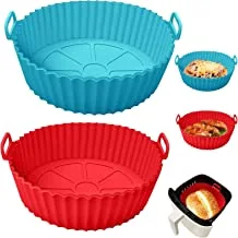 2 Pack Air Fryer Silicone Liners, DMG Air Fryer Silicone Basket Bowl for 3 to 5QT, Replacement of Flammable Parchment Paper, Reusable Baking Tray Oven Accessories, Multicolor, (Top 8in, Bottom 6.75in)