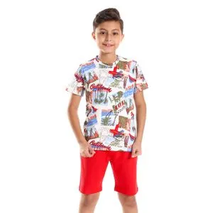 Bongo California Beach Vibes Self Pattern Boys Pajama Set - Red