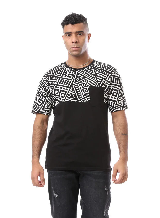 RAVIN Patterned Shoulders Slip On Casual Black Tee