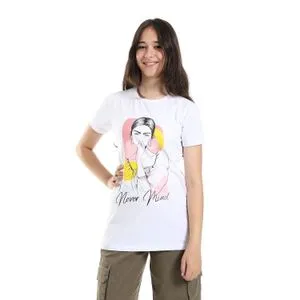 AlNasser White Girls Printed Round Neck T-Shirt