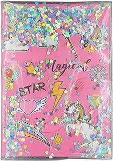 HardCover Unicorn Notebook A5 With Glitter & Liquid/Fushia