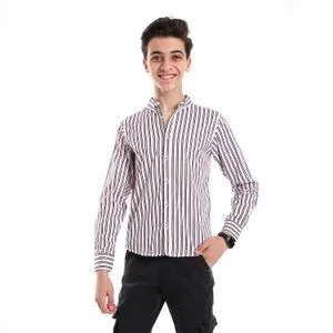 AlNasser Vertical Self Pattern Stripes Boys White & Punch Pink Shirt