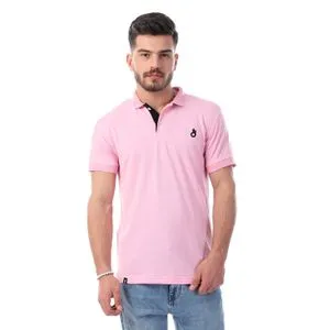 Dolab Casual Solid Short Sleeves Buttoned Polo T-Shirt - Pink