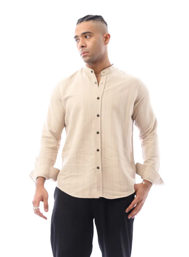 RAVIN Beige Linen Shirt With Pencil Stripes