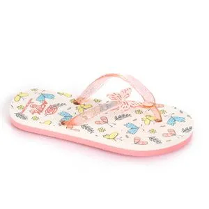 Activ Girls Butterflies Pattern One Thong Slippers - Pink & Ivory