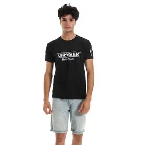 Air Walk Printed Pattern Sleeves T-Shirt - Black