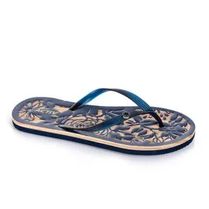 Activ Floral Prominent One Thong Navy Blue & Brown Slippers