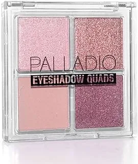 Palladio Eyeshadow Quads, Velvety Pigmented Blendable Matte, Metallic & Shimmer Finishes, Creamy Formula, Four Way Quad Eye Shadow Palette, Talc-Free (Girly)