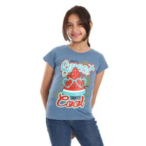 AlNasser Short Sleeves Printed Pattern Girls T-Shirt - Steel Blue