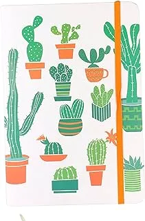 HardCover Cactus Notebook / أواني برتقالية وخضراء مع شريط مطاطي برتقالي