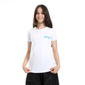 AlNasser Back Printed Round Neck White Girls T-Shirt