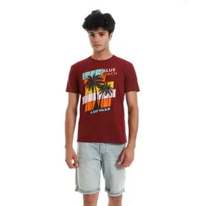 Air Walk Printed Pattern Short Sleeves T-Shirt - Burgundy