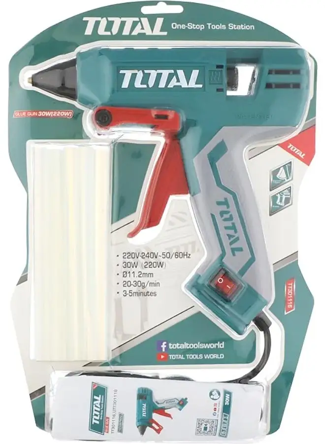 TOTAL Glue Gun 220 Watt Blue/Red/White 11.2mm