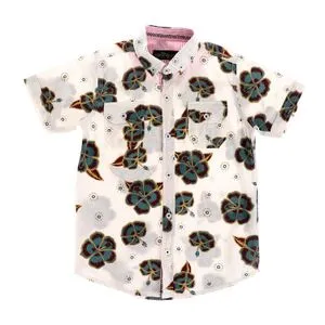 AlNasser Boys Floral Pattern Button Down Shirt - White &Green