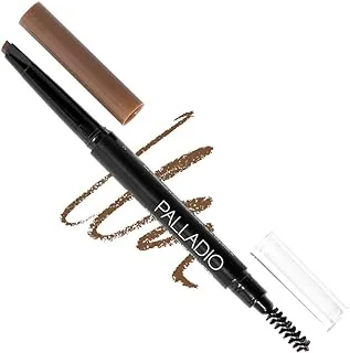 Palladio Brow Definer Retractable Pencil, Triangular Tip Fills Brows for a Natural Look, Tame and Shape Eyebrows with Spoolie Brush, Eyebrow Shaper, Buildable Light to Dark Colors (Caramel)