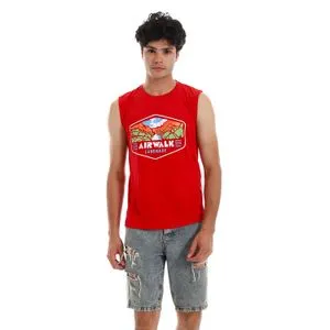 Air Walk Printed Pattern Sleeveless T-Shirt - Red