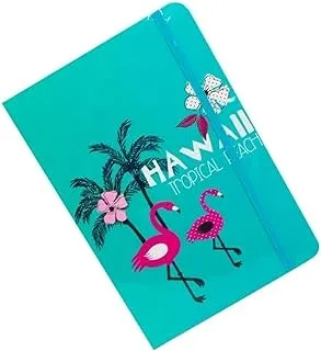 دفتر الملاحظات Flamingo Hawaii Tropical Beach مقاس A5 بغلاف مقوى مع شريط مطاطي