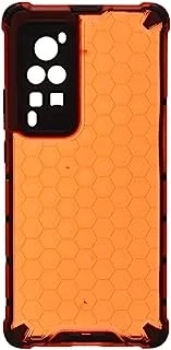 Generic Plastic Honeycomb Shockproof Transparent Back Cover With Flexible Silicone Black Edges Protective For vivo X60 Pro 6.56 Inch - Orange Black