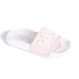 Activ Glittery Open Toecap Girls Slippers - White & Rose