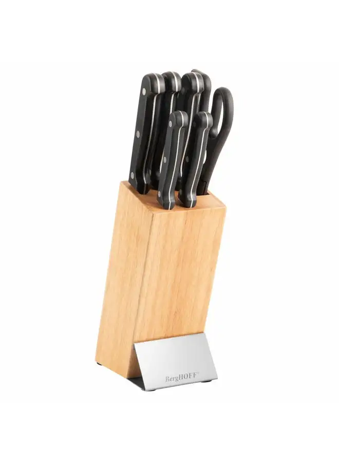 Berghoff 7-Piece Knife Block Quadra - 1x Paring Knife, 1x Utility Knife, 1x Carving Knife, 1x Chef's Knife, 1x Bread Knife, 1x Utility Shear, 1x Wooden Block