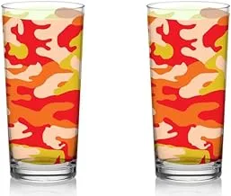 OCEAN GLASS CUP - VIVID MOTIF YELLOW REFRESHING DRINK, SET OF 2, 435 ML