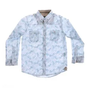 AlNasser Boys Washed Pattern Button Down Shirt - Sky Blue & White