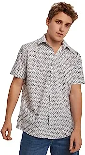 Premoda Fancy Short Sleeve Regular Fit Printed Cotton Shirt for Men, White, XXL