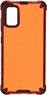 Generic Plastic Honeycomb Shockproof Transparent Back Cover With Flexible Silicone Black Edges Protective For Samsung Galaxy A41 6.1 Inch - Orange Black