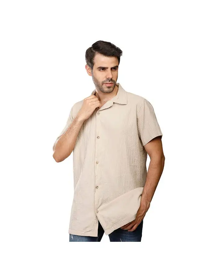 Coup COUP Regular Basic Shirt For Men - Beige - M