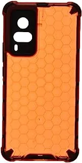 Generic Plastic Honeycomb Shockproof Transparent Back Cover With Flexible Silicone Black Edges Protective For vivo X60 6.56 Inch - Orange Black