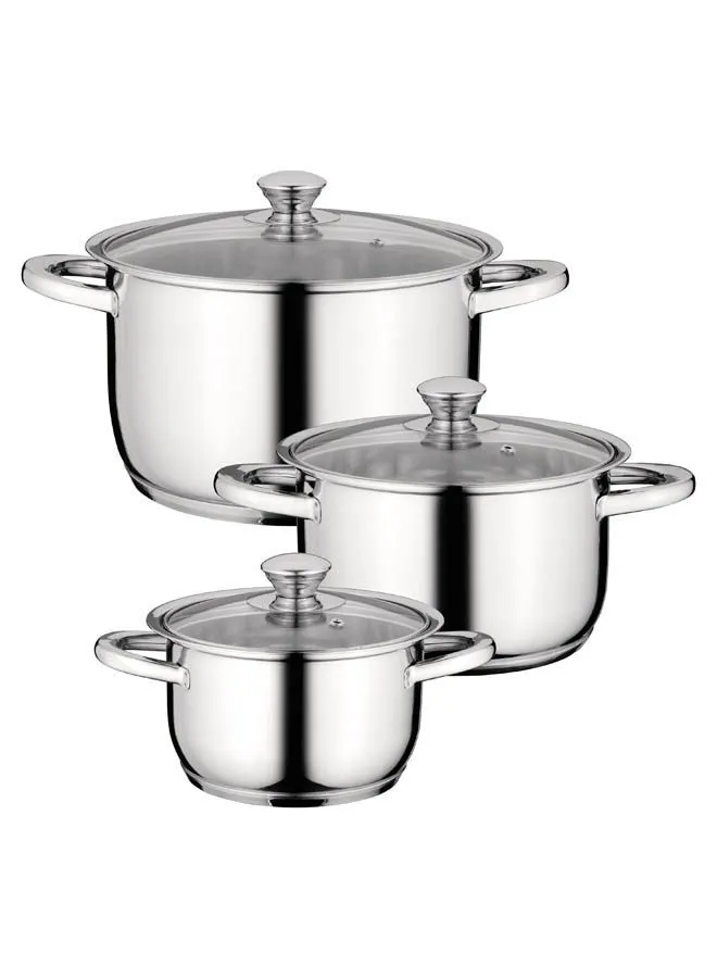 Berghoff 6-Piece Cookware Set Gourmet Stainless Steel(1xCovered Casserole, 1xCovered Casserole, 1xCovered Stockpot, 3xLids)