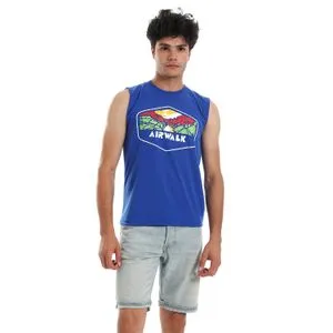 Air Walk Printed Pattern Sleeveless T-Shirt - Royal Blue