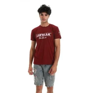 Air Walk Printed Pattern Short Sleeves T-Shirt - Burgundy