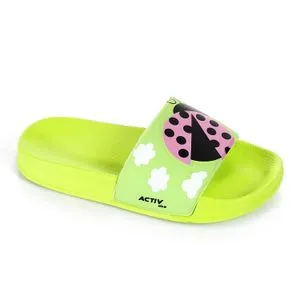 Activ Lady Bug Print Rubber Girls Slippers - Lime Green