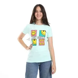 AlNasser Emoji Short Sleeves Mint Green Girls T-Shirt